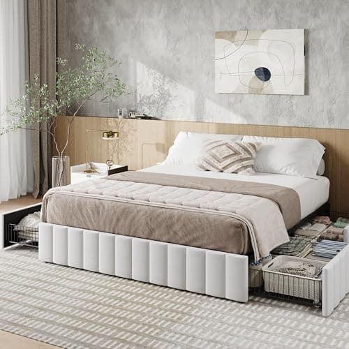 Allewie Queen Size Platform Be...g Needed, Easy Assembly, White