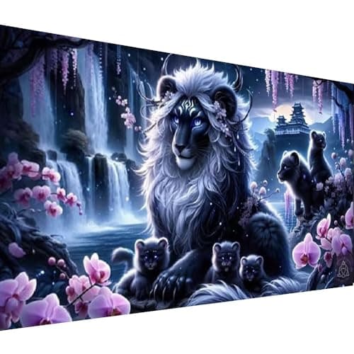 COHAYISY Panther Diamond Art Kits for Adults,Waterfall Landscape Leopard 5D Diamond Painting Kits,Fantasy Animal Full Round Diamond Dots Kits,DIY Mosaic Craft for Home Decor 27.5x15.7inch