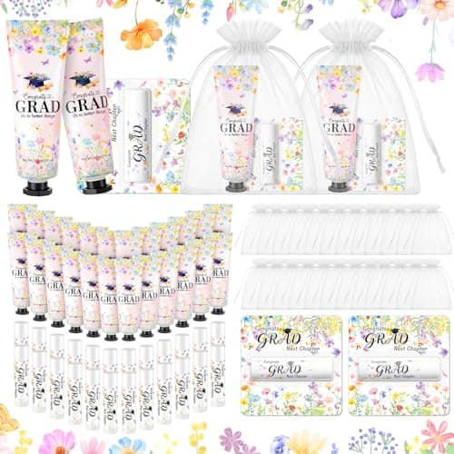 Heigble Graduation Party Favors, Class of 2026 Graduation Gifts Bulk 24 Set Lip Balm & Hand Cream & Gift Bag, Wildflower Grad Gift for College High School Graduates Students Guests Celebration