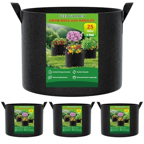 FEED GARDEN 25 Gallon Grow Bags, 4 Pack Heavy Duty 300G Fabric Pots