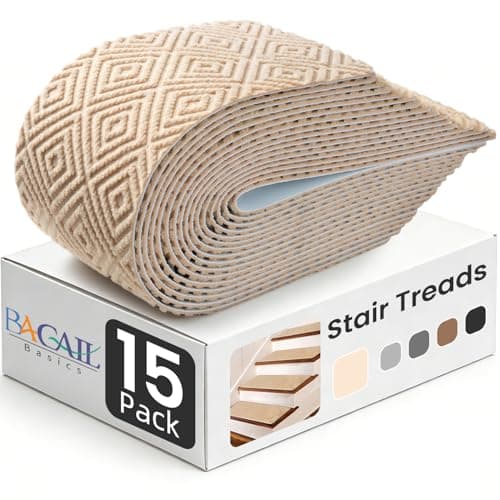 BAGAIL 15 Pack Non-Slip Stair Treads for Wooden Steps, 8"x30" Peel and Stick Carpet Stair Runners, Machine Washable Indoor Step Covers with No-Residue Adhesive for Dogs, Kids & Elderly - Beige