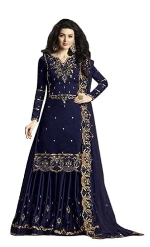 FABMIAMI New Indian/Pakistani Eid Ramzan Special Designer Georgette Sharara/Plazzo Style Salwar Suit for Women FM-15 (US, Numeric, 36, Regular, Regular, Blue)