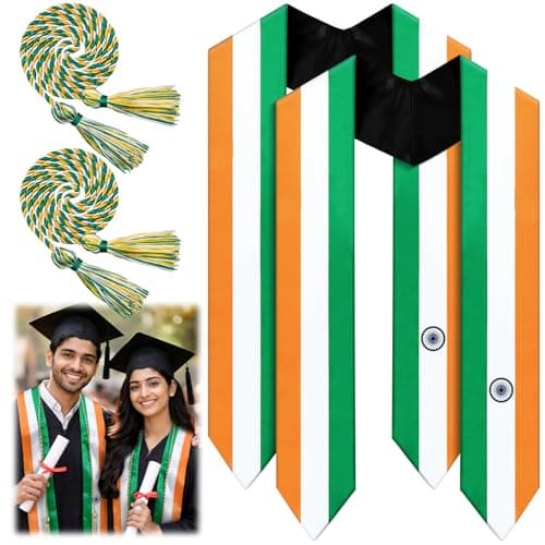 JaGely Country Flag Graduation Stole Sash Honor Cords Class of 2026 First Generation Grad Stole for International Students(India1)