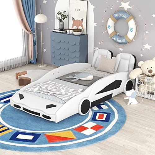 Merax Twin Upholstered Race Car Bed Frame for $139 + free shipping