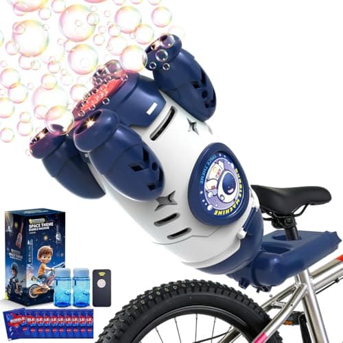 Bubble Gun for Kids, Automatic Rocket Bubble Machine, Handheld & Bicycle Use, Rechargeable Bubble Blower with Solution & LED Light, Summer Outdoor Toy, Gift for Boys Girls Age 3 4 5 6 7 8-12(White)
