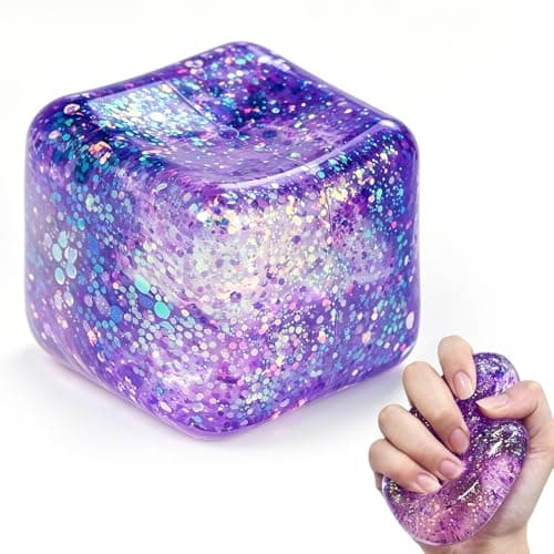 Squishy Cube Ice Cube Squishy Stress Cube for Adults,Glitter Squishy Slow Rising Fidget Cube Sensory for Anxiety Stress Relief High Density Ice Squeeze Ball Cubes (Purple)