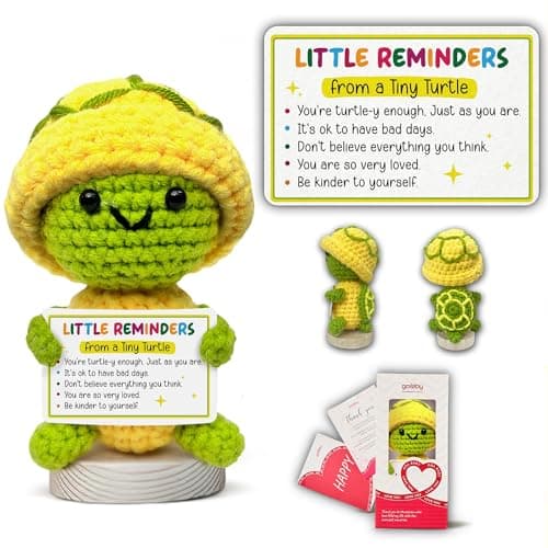 Gossby Handmade Positive Turtle Crochet - Inspirational Gift for Women - Little Reminders from Tiny Turtle - Christmas, Birthday, Emotional Positive Gift for Coworker, Sister, Friend, Teacher