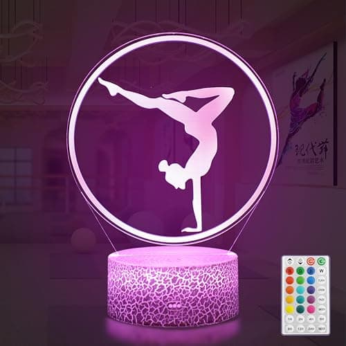 Yzddsi Artistic Gymnastics 3D Night Light - Gymnastics Stuff Gifts for Girls, Illusion Lamp for Kids Women Friends Coach Gymnast Birthday Christmas,16 Colors Lighting with Remote Control