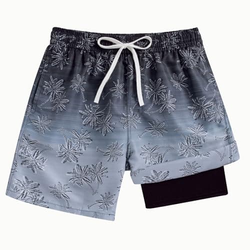 swimsobo Boys Swim Trunks Size 18 Teen Kids with Compression Liner Swimming Shorts Swimsuits Black Hawaiian Kids Boardshorts