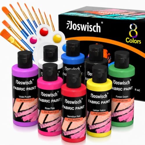 Joswisch Fabric Paint, 8 Colors Fabric Paint Set For Clothes, Permanent Soft Fabric Paint in Bottles(4oz) with 10 Brushes and Palette, Non-Toxic Textile Paint for T-shirt , Shoes, Jeans , Bags & DlY Projects