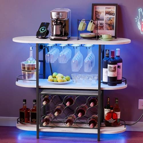 40" LED Bar Cabinet w/ Power Outlets & Wine Rack (Rustic White) $49.67 + Free Shipping w/ Prime or on $35+