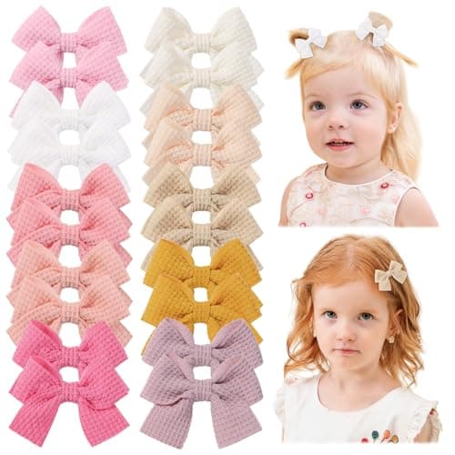 Jollybows 20pcs Baby Hair Clips Girls Bows 2" Mini Alligator Clip Toddler Pigtail Bow for Fine Hair-Pink White Yellow Gray Pulple