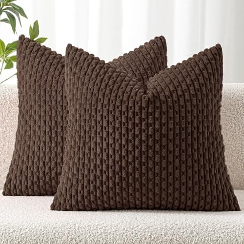 MIULEE Pack of 2 Decorative Throw Pillow Covers 18x18 Inch Soft Boho Striped Textured Corduroy Pillow Covers Modern Farmhouse Home Decor for Couch Bed Sofa Living Room Dark Brown