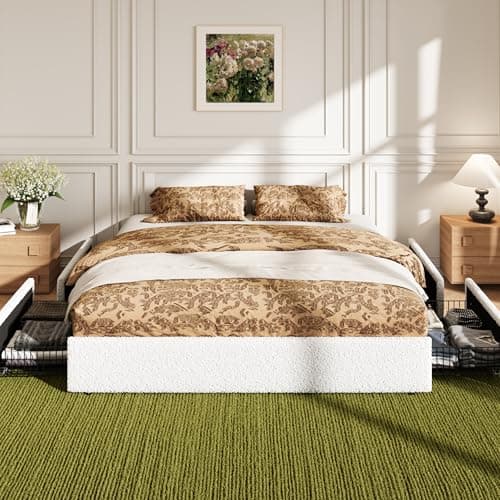 Allewie King Size Bed Frame wi...g Needed, Easy Assembly, White