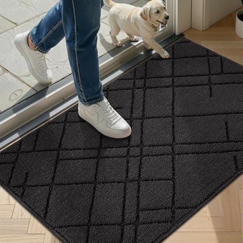 hicorfe Dirt Trapper Indoor Door Mat,32"x20" Non Slip Absorbent Door Mat Indoor Entrance,TPR Backing Entryway Mat,Washable Low-Profile Welcome Mat for Hallway,Front Back Door,Laundry Room(Black)