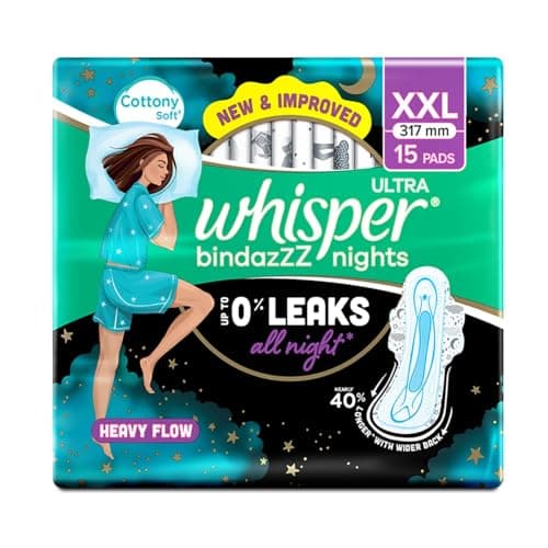 Whisper Ultra Night Sanitary Pads for Women, XL+ 15 Napkins