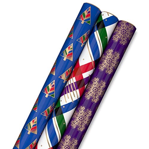 Hallmark Modern Christmas Wrap...ewel-Tone Trees, Plaid Stripes