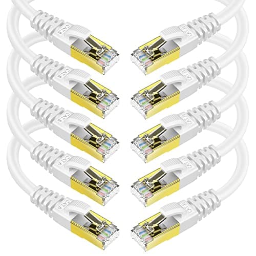 KASIMO CAT 8 Ethernet Cable Shielded SFTP Internet Network Patch Cord, Heavy Duty High Speed LAN Cables w Gold Plated RJ45 Connector Professional for Router, Modem, Gaming (1 Feet, 10 Pack White)