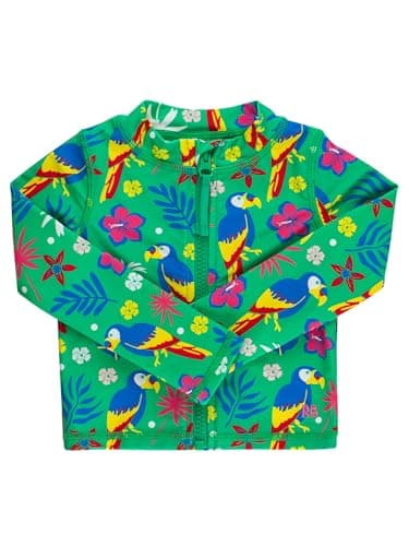 RuffleButts UPF50+ Sun Protective Unisex Long Sleeve Full Zip Rash Guard - Parrot Palms, 5