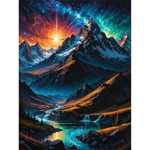 Yezavesu Mountain Diamond Art Kits for Adults, Landscape Diamond Painting Kit for Beginners, 5D DIY Round Full Drill Painting with Gem Art Craft Kits for Home Wall Decor 12x16 Inch