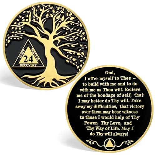 24 Year Sobriety Coins, Tree of Life Sobriety Chips 24 Year AA Coins