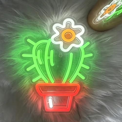 Cactus Neon Sign Wall Decor,Cactus With Flower Adjustable Brightness,USB Powered Neon Light for Bedroom Beer Bar Flower(Green)