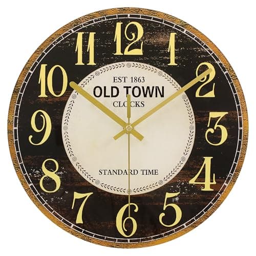 Waterproof Outdoor Wall Clock 12in Silent Patio Pool Black Gold Decor