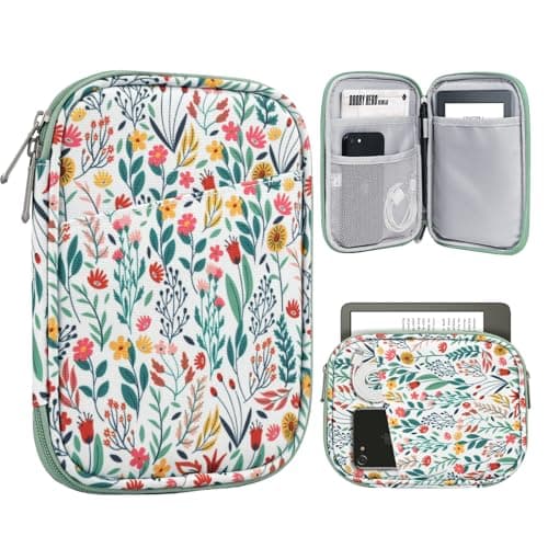 TiMOVO 6-7 Inch Tablet Sleeve for eReader Book Paperwhite/Colorsoft Signature Edition, Protective Sleeve Cover Case with Pocket for E-Reader/Oasis & Kobo Devices, Flowers