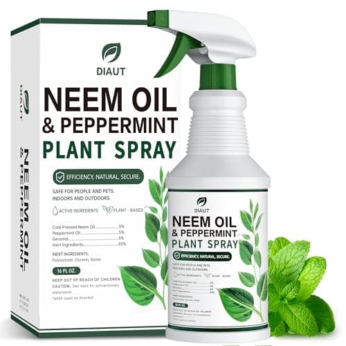 DIAUT Neem Oil Spray for Plants with Peppermint Oil, Easy Ready to Use Natural Plant Wash and Foliage Care for Indoor and Outdoor Plants, Gardens, Houseplants & Vegetables, 16 oz