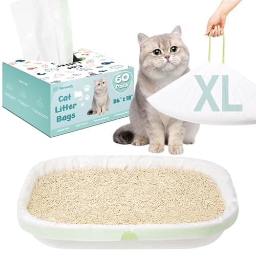 60 Count Litter Box Liners, 36" x 18" Jumbo Size Cat Litter Bags, Thick Large Kitty Litter Liner XL, Easy Clean Up Litter Pan Liners, Pet Cat Supplies