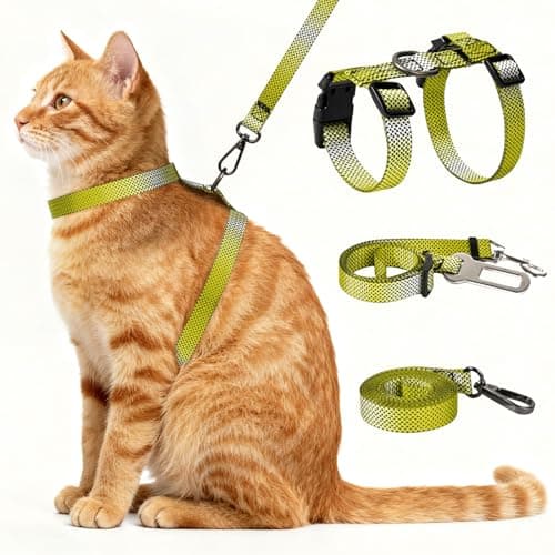 Cat Harness and Leash Set, 3-in-1 Escape Proof Adjustable, Comfortable Soft Lightweight, Safe, Easy to Wear, Walking Travel Kitten Harness for Small Medium Large Cats (Yellow)