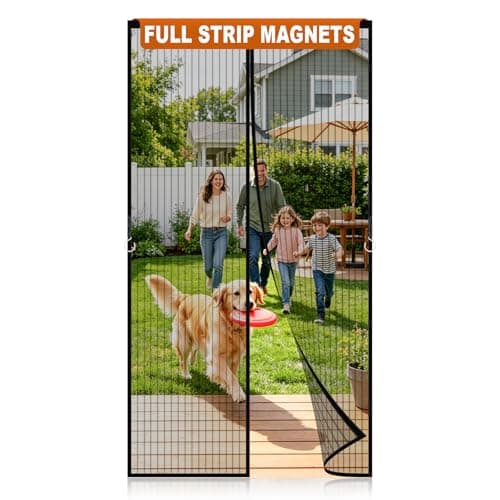 Magnetic Screen Door Mesh, Easy Install, Heavy Duty Fiberglass,Self Sealing Door Screen for Single Door Size 30 x 80 Inch, Screen Door Size 32 x 82 Inch