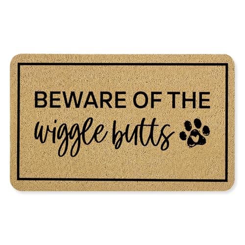 WOTYPU Funny Dog Door Mat, Dog Lovers Owner Welcome Mats for Front Door, Beware of The Wigglebutts Doormat Outdoor Indoor Entrance Entryway, 17X30 Inches