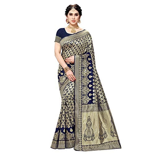Sidhidata Women's Jacquard Silk Saree with Blouse Piece (T Nevy Blue, Pure Silk)