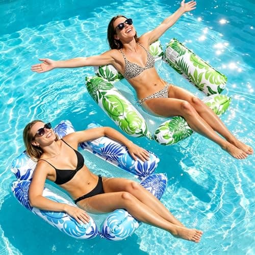 Korlon Tec 2 Pack Inflatable Pool Floats Adult, 4-in-1 Multi-Purpose Pool Float Rafts Water Hammock, Pool Hammock Floats for Adults Swimming Summerl Lake Beach