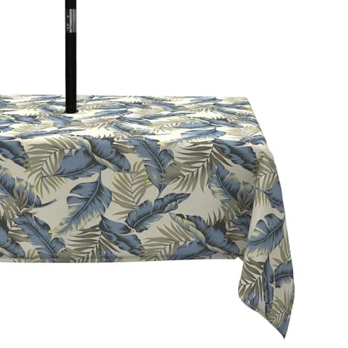 LVTXIII Outdoor/Indoor Oblong Tablecloth, Decorative Table Covers with Umbrella Hole, Patio Picnic Tablecloths with Zipper for Garden Table Use, 60x84 Inch, Lush Palm Blue