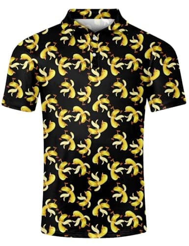 uideazone Mens Funny Polo Shirts Bananan Duck Casual Button Short Sleeve Summer Dry Fit Golf Shirt Size XL
