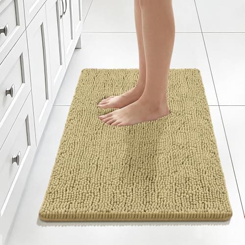 Bcoimo 30x20 Chenille Bath Mat – Non-Slip with Backing Bath Rug Ultra-Absorbent and Machine Washable Bathroom Mat Quick-Dry Design. Ideal for Bathroom Shower and Tub Areas
