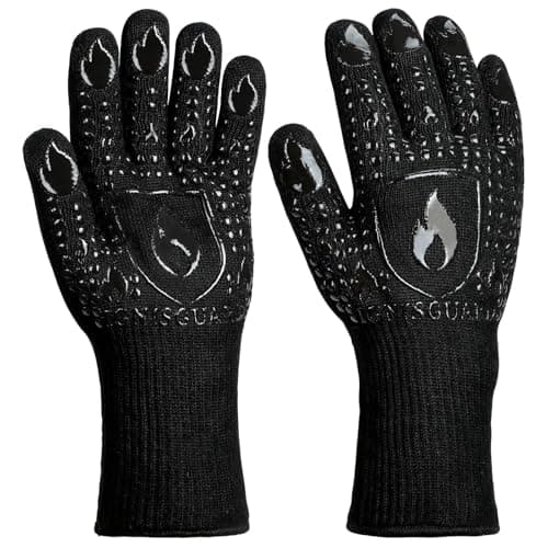 IGNISGUARD BBQ & Grill Gloves, Oven Gloves, 1472°F Silicone Oven Mitts Heat Resistant Grilling Gloves Fireproof Non-Slip for Barbecue Cooking Baking Smoking, 1-Pair Black（L）