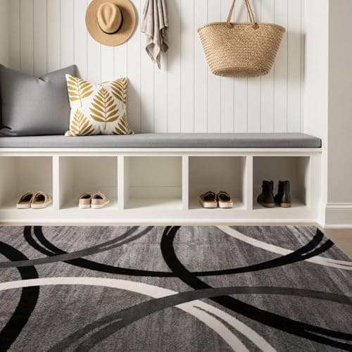 Rugshop Wavy Circles Design Ar...ay, or Office, Gray, 3'3" x 5'