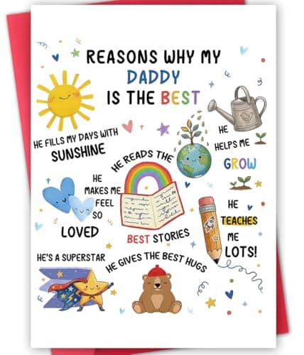 LiuuLi Cute Fathers Day Card from Son Daughter Kids for Daddy, Funny Daddy Gifts for Men on Father's Day Card, Reasons Why My Daddy Is the Best