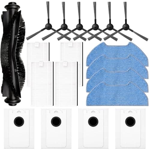 19 Pack Replacement Accessories Compatible with BObsweep Dustin Robot Vacuum Cleaner, 1 Roller Brush,6 Side Brushes,4 HEPA Filters,4 Mop Pads,4 Dust Bags Vacuum Cleaner