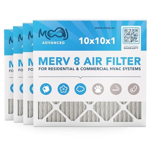 10x10x1 Air Filter (4-PACK) | MERV 8 | MOAJ Advanced Dust Defense | BASED IN USA | Quality Pleated Replacement Air Filters for AC & Furnace Applications | Actual Dimensions: 9.70” x 9.70” x 0.75” (in)