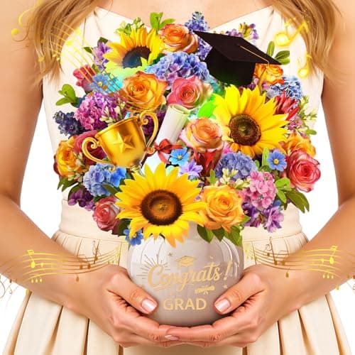 Venhoo Pop Up Graduation Cards with Light & Music, 3D Flower Bouquet 2026 Graduation Greeting Card, Graduation Popup Card Gifts for High School & College Graduates, Congrats Grad Card for Him Her