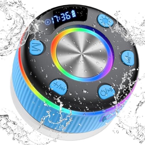 dotn 2026 Bluetooth Shower Speaker, Digital Display Portable Speaker with Suction Cup, LED Light, 360° HD Stereo Sound and Robust Bass Waterproof Speakers Wireless for Bathroom, Beach, Car