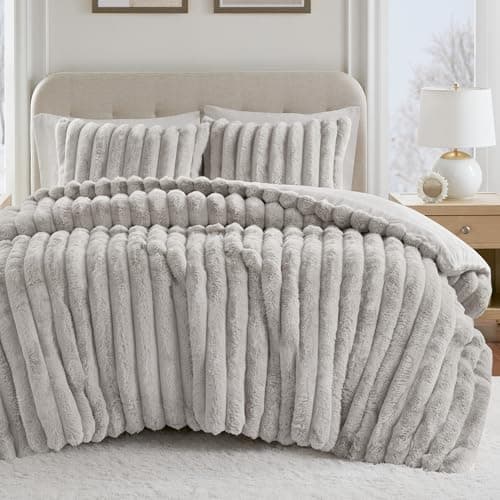 Madison Park Jasmine Queen Com... Fluffy 3-Piece Set Light Grey