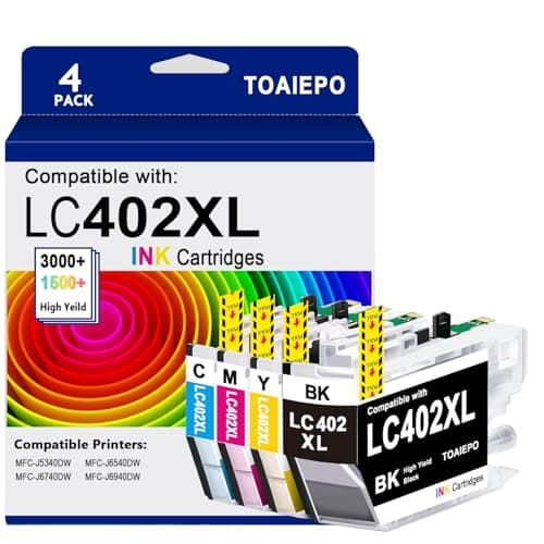TOAIEPO LC402XL Ink Cartridges Compatible for Brother LC402XL LC402 Work with Brother MFC-J5340DW MFC-J6540DW MFC J5340 J6540 J6740 J6940 Printer, Black, Cyan, Magenta, Yellow
