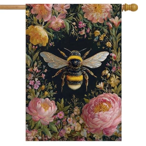 Spring Bee Floral House Flag 28x40 Inch Double Sided Large Burlap Yard Outdoor Flag for Spring Summer Farmhouse Holiday Outside Decorations