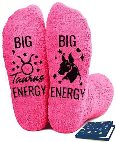 FestiVibe Taurus Zodiac Gifts for Women - Funny Birthday Astrology Constellation Horoscope Gifts, Fuzzy Space Galaxy Socks for Women Teen Girls