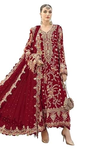 OQQTOO indian ready to wear salwar kameez embroidered wedding plus size Eid festival shalwar suit for women (US, Numeric, 50, Regular, Regular, Red)